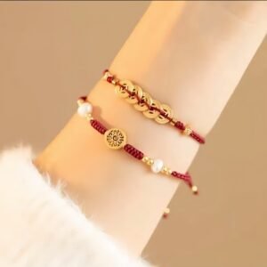 Alloy bracelet, red string bracelet for women, woven red string bracelet, couple's gift, friendship gift for her.