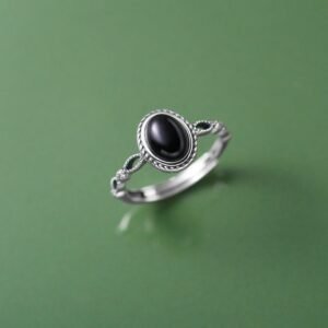 925 Sterling Silver Black Onyx Fortune Ring