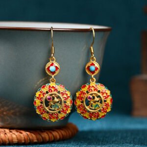 24K Gold Plated Dunhuang Color Elk Copper Balance Drop Earrings