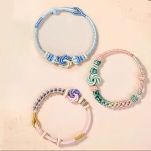 Non-metal fabric bracelet with peach blossom knot mandala hand-woven bracelet that can be worn with interchangeable beads.
